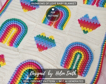 Rainbows of Love Baby Blanket | Crochet Pattern | PDF Download | UK/US Terms