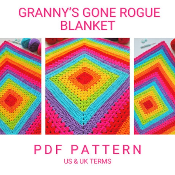 UK/US Terms, Grannys Gone Rogue Blanket PDF Crochet Pattern, Instant Download, Crochet Blanket Pattern, Digital Download, Granny Square