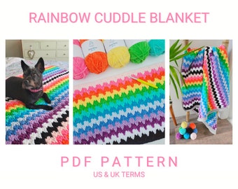 US/UK Terms, Rainbow Cuddle Blanket PDF Crochet Pattern, Instant Download, Crochet Blanket Pattern, Digital Download, Pdf Pattern, Crochet
