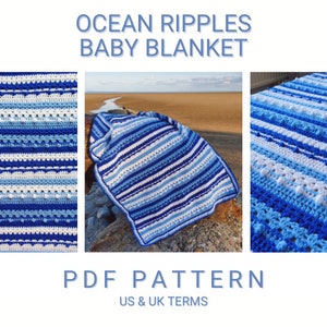 UK/US Terms, Ocean Ripples Baby Blanket PDF Crochet Pattern, Instant Download, Crochet Blanket Pattern, Digital Download, Pattern Download