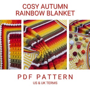 US/UK Terms, Cosy Autumn Rainbow Blanket PDF Crochet Pattern, Instant Download, Crochet Baby Blanket, Digital Download, Pdf Pattern Download