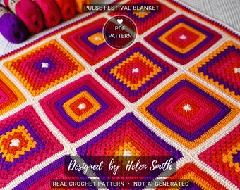 Pulse Festival Blanket | Crochet Pattern | Solid Granny | Traditional Granny | PDF Download | UK/US Terms