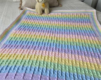 Rainbow Reflections Blanket | Pastel Striped Crochet Pattern | Baby Nursery | PDF Download
