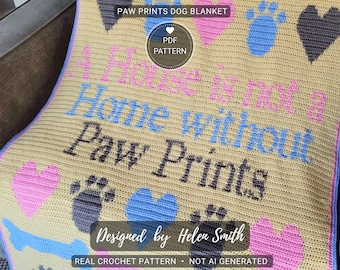Paw Prints Dog Blanket | Crochet Pattern | PDF Download | UK/US Terms