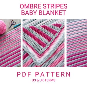 US/UK Terms, Ombre Stripes Baby Blanket PDF Crochet Pattern, Instant Download, Crochet Blanket Pattern, Digital Download, Pattern Download