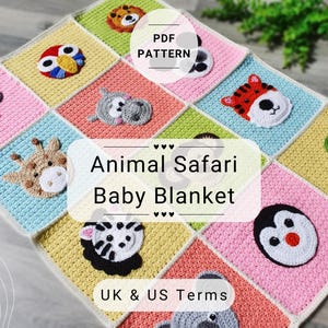 UK/US Terms, Animal Safari Crochet Blanket, PDF Crochet Pattern, Instant Download Crochet Blanket Pattern Digital Download, Pattern Download