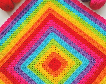 Granny’s Gone Rogue Blanket | Crochet in the Round | Colourful Granny Square Throw | PDF Pattern