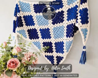 Sapphire Scarf | Crochet Pattern | Granny Square Design | PDF Download | UK/US Terms