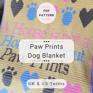 US/UK Terms, Paw Prints Dog Blanket, PDF Crochet Pattern, Instant Download, Crochet Blanket Pattern, Digital Download, Pdf Pattern Dog