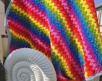Rainbow Cuddle Blanket | Chunky Chenille Crochet Pattern | Easy Rainbow Throw | PDF Download