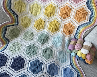 Groovy Baby Blanket | Puff Stitch Hexagon Crochet Pattern | 2 Sizes | PDF Download