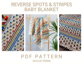 US/UK Terms, Reverse Spots & Stripes Baby Blanket PDF Crochet Pattern, Instant Download, Crochet Blanket Pattern, Digital Download, Pdf File