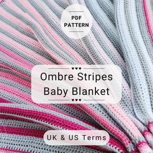 US/UK Terms, Ombre Stripes Baby Blanket PDF Crochet Pattern, Instant Download, Crochet Blanket Pattern, Digital Download, Pattern Download