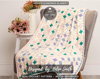 Hidden Diamonds Blanket | Crochet Pattern | Granny Square | PDF Download | UK/US Terms