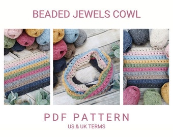 US/UK Terms, Beaded Jewels Cowl PDF Crochet Pattern, Instant Download, Crochet Cowl Pattern, Digital Download, Pdf Pattern Download, Scarf