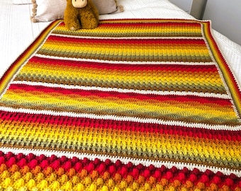 Cosy Autumn Rainbow Blanket | Striped Crochet Pattern | Colourful Autumn Throw | PDF Download