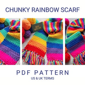 US/UK Terms, Chunky Rainbow Scarf, PDF Crochet Pattern, Instant Download, Crochet Blanket Pattern, Digital Download, Pattern, Crochet scarf