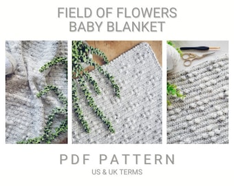 UK/US Terms, Field of Flowers Blanket PDF Crochet Pattern, Instant Download, Crochet Blanket Pattern, Digital Download, Pdf Pattern, Crochet