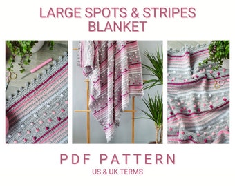 US/UK Terms, Large Spots & Stripes Blanket PDF Crochet Pattern, Instant Download, Crochet Blanket Pattern, Digital Download, Pdf Pattern