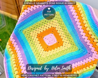 Chenille Grannys Gone Rogue Blanket | Crochet Pattern | PDF Download | UK/US Terms