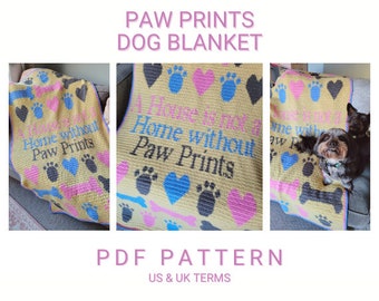 US/UK Terms, Paw Prints Dog Blanket, PDF Crochet Pattern, Instant Download, Crochet Blanket Pattern, Digital Download, Pdf Pattern Dog