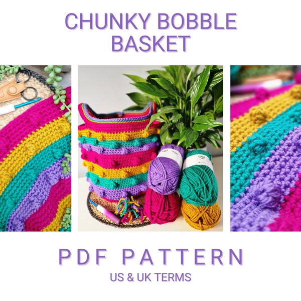 UK/US Terms, Chunky Bobble Basket PDF Crochet Pattern, Instant Download, Crochet Basket Pattern, Digital Download, Pattern Download Basket