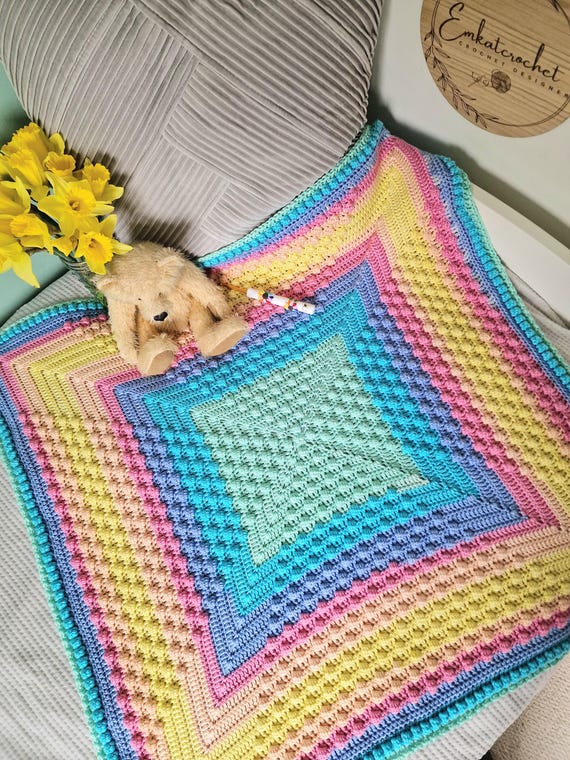 Yarn Pastel Rainbow Baby Blanket Crochet Pattern Around The
