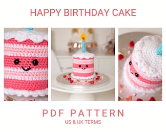 UK/US Terms, Happy Birthday Cake PDF Crochet Pattern, Instant Download, Amigurumi Pattern, Digital Download, Crochet Happy Birthday Cake