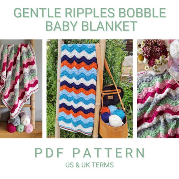UK/US Terms, Gentle Ripples Bobble Baby Blanket PDF Crochet Pattern, Instant Download, Crochet Baby Blanket Pattern, Digital Download, Pdf