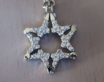 Cubic Zirconia Butterfly Jewish Star of David Pull Apart Necklace