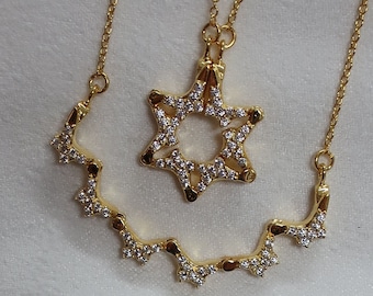 Cubic Zirconia Butterfly Jewish Star of David Pull Apart Necklace