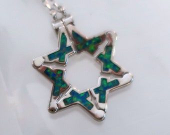 Butterfly Jewish Star of David Necklace in Teal Opal