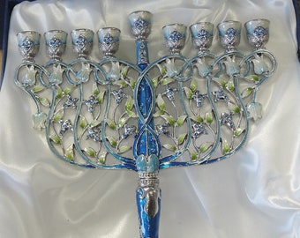 Hanukkah Menorah for Chanukah Candle Lighting Ceremony fluer de lis
