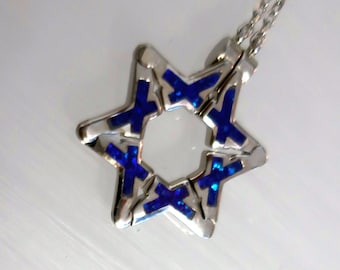 Butterfly Jewish Star of David Necklace in Purple Violet Opal