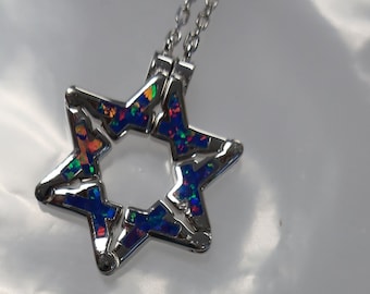 Butterfly Jewish Star of David Necklace in Purple Violet Opal