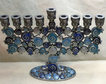 SALE: Pomegranates in Blues Chanukah Menorah