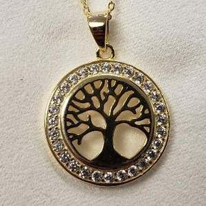 Tree of Life Pendant with circular ring of CZ's
