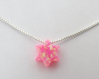 Pink Opal Magen David, Pink Opal Jewish Star, Floating Jewish Star Pink Opal, Pink Opal Jewish Necklace