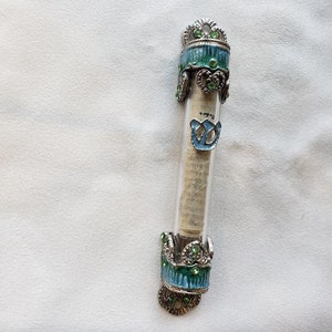 Jewish Heart Mezuzah with Blue and Green