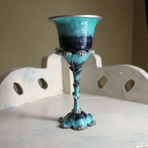 Tulip Kiddush Cup in Turquoise and Navy