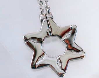 Silver Butterfly Jewish Star of David Pull Apart Necklace, Boho Modern Necklace