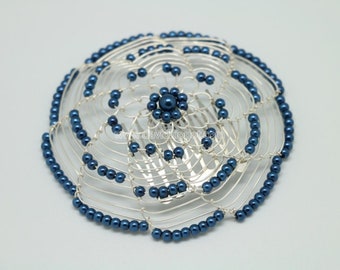Elegant Women's Wire Kippa on - Dark Blue Pearl