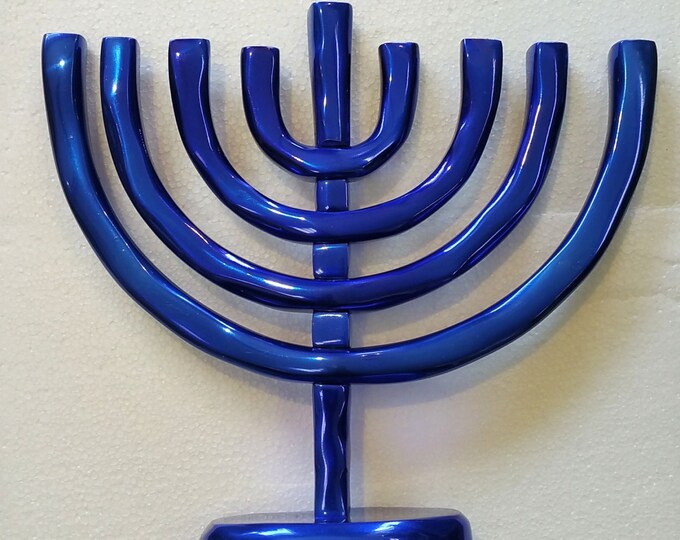 Blue Traditional Menorah Blue Hanukia Aluminum Menorah Etsy