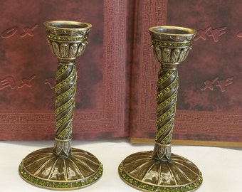 Antique Gold Olive Swirl Candlesticks,  Shabbat Candle holders, Shabbos Candlsticks