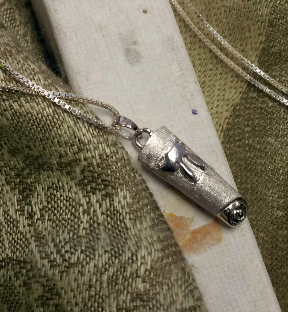 Brushed Sterling Silver Mezuzah Scroll Pendant With a Chai - Etsy