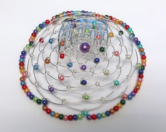 Beaded wire kippa on silver wire Women&#39;s wire kippah girls headcovering