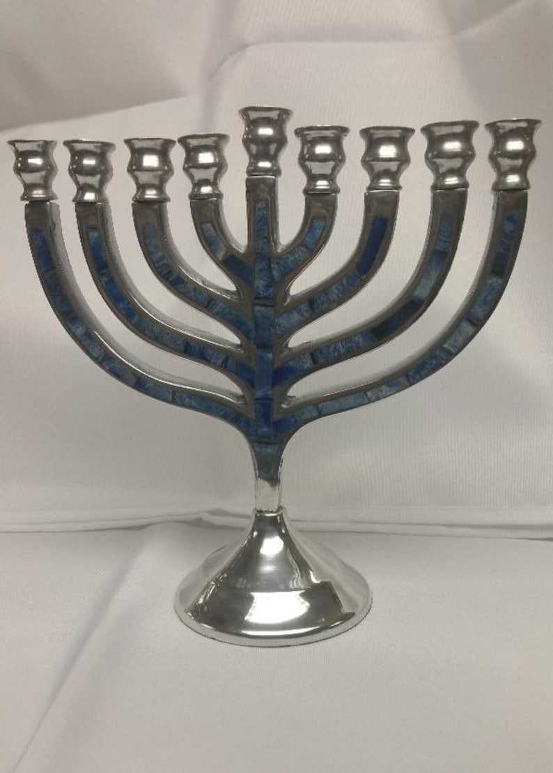 Hanukkah Menorah in Traditional Silver Aluminum With Blue Etsy
