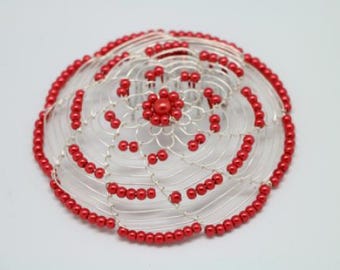Elegante dameskralendraad kippa op zilverdraad - rood