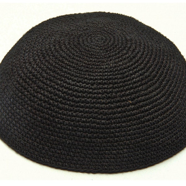 Black knit kippah made in Israel 6" diameter