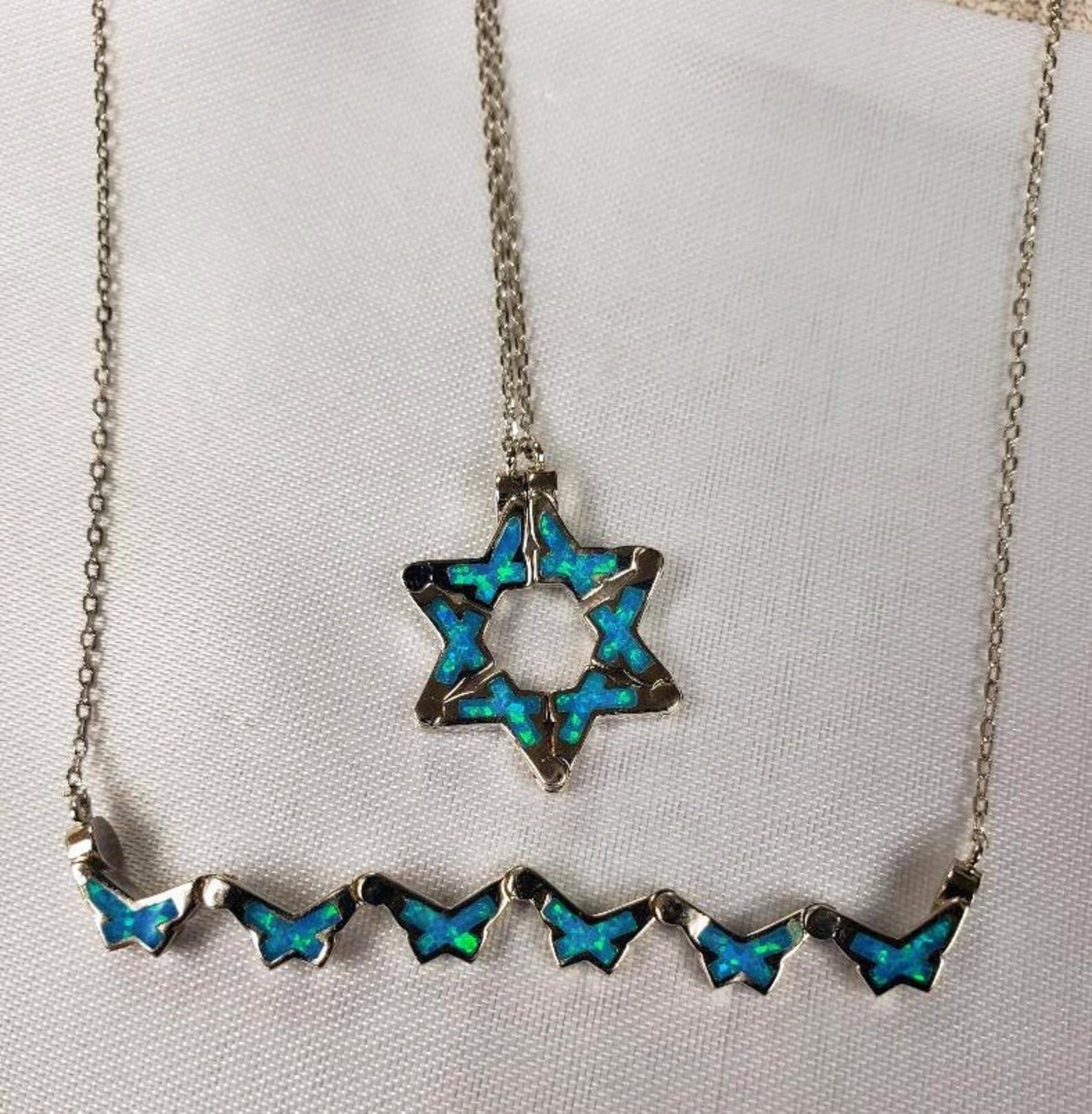 Butterfly Jewish Star of David Necklace in Blue Opal Etsy